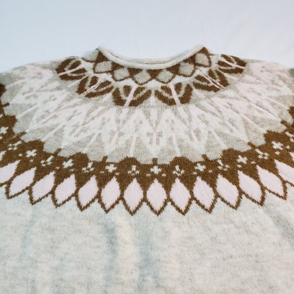 CeCe Cream and Brown Crew Neck Sweater with Nordic Pattern XL Fair Isle - Picture 5 of 11